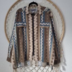 Vtg 90s Y2K Tangibles Full Zip Front Aztec Western Equestrian Shirt Shacket L